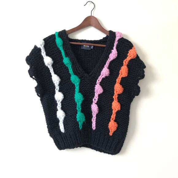 Anthropologie Maeve Bauble Sweater Vest Chunky Knit Black One Size - Picture 4 of 8
